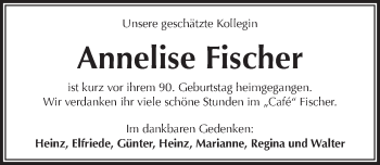 Traueranzeige von Annelise Fischer von Pegnitz-Zeitung